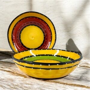 Tabletops Gallery Bohemian Stripes Pasta Bowls Set of 2 Hand Painted